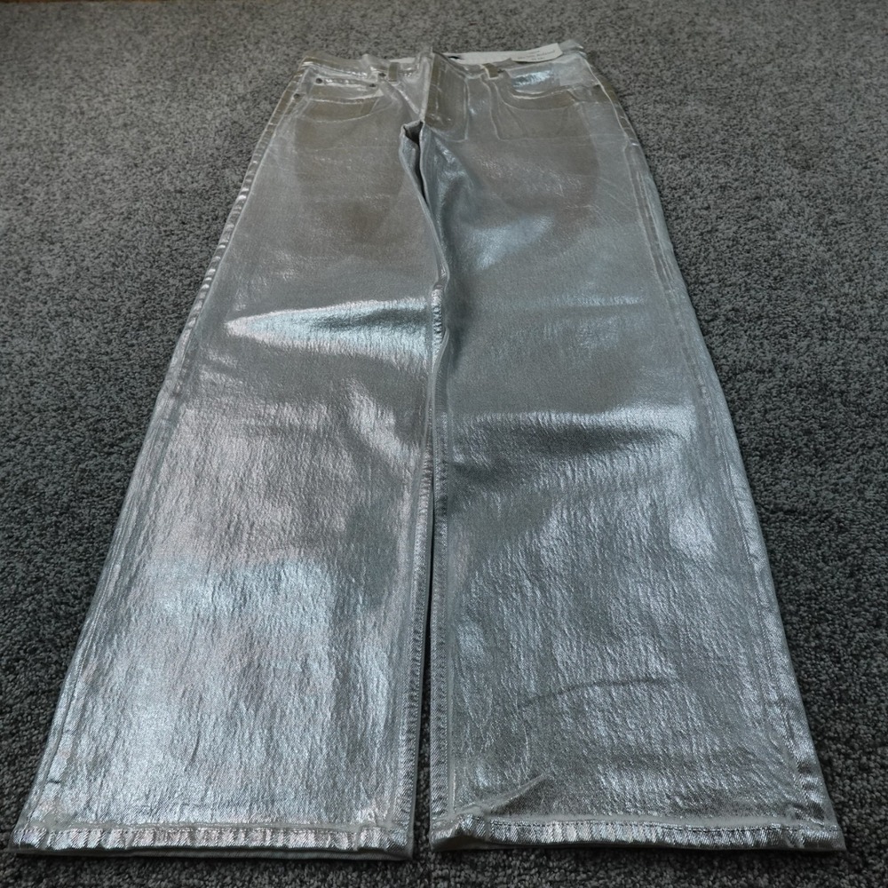 NEW Abercrombie Fitch Jeans Womens 31 Silver Metallic 90s Relaxed High Rise Boho